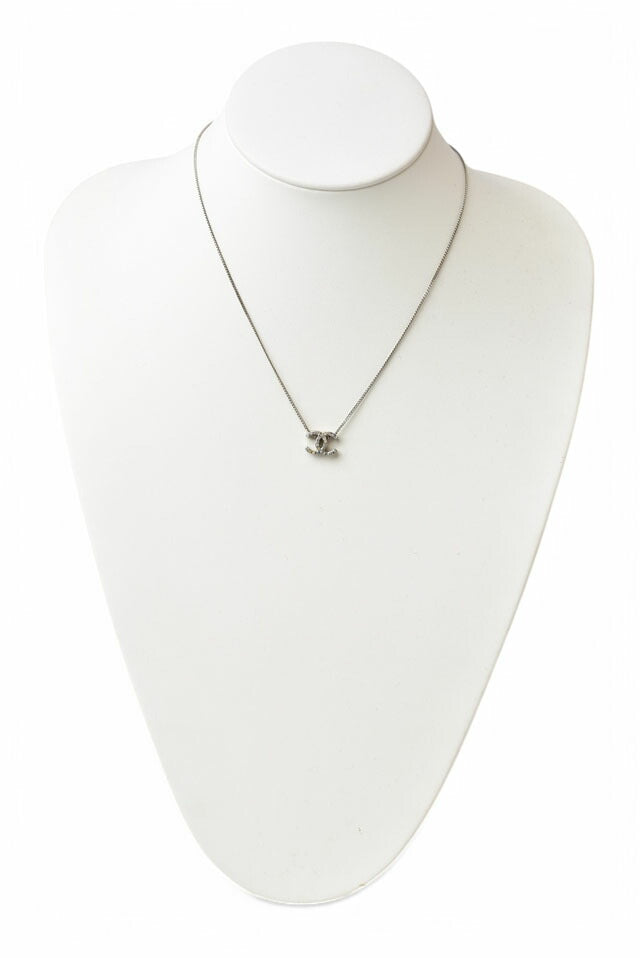 Chanel Necklace Pendant Rhinestone Silver