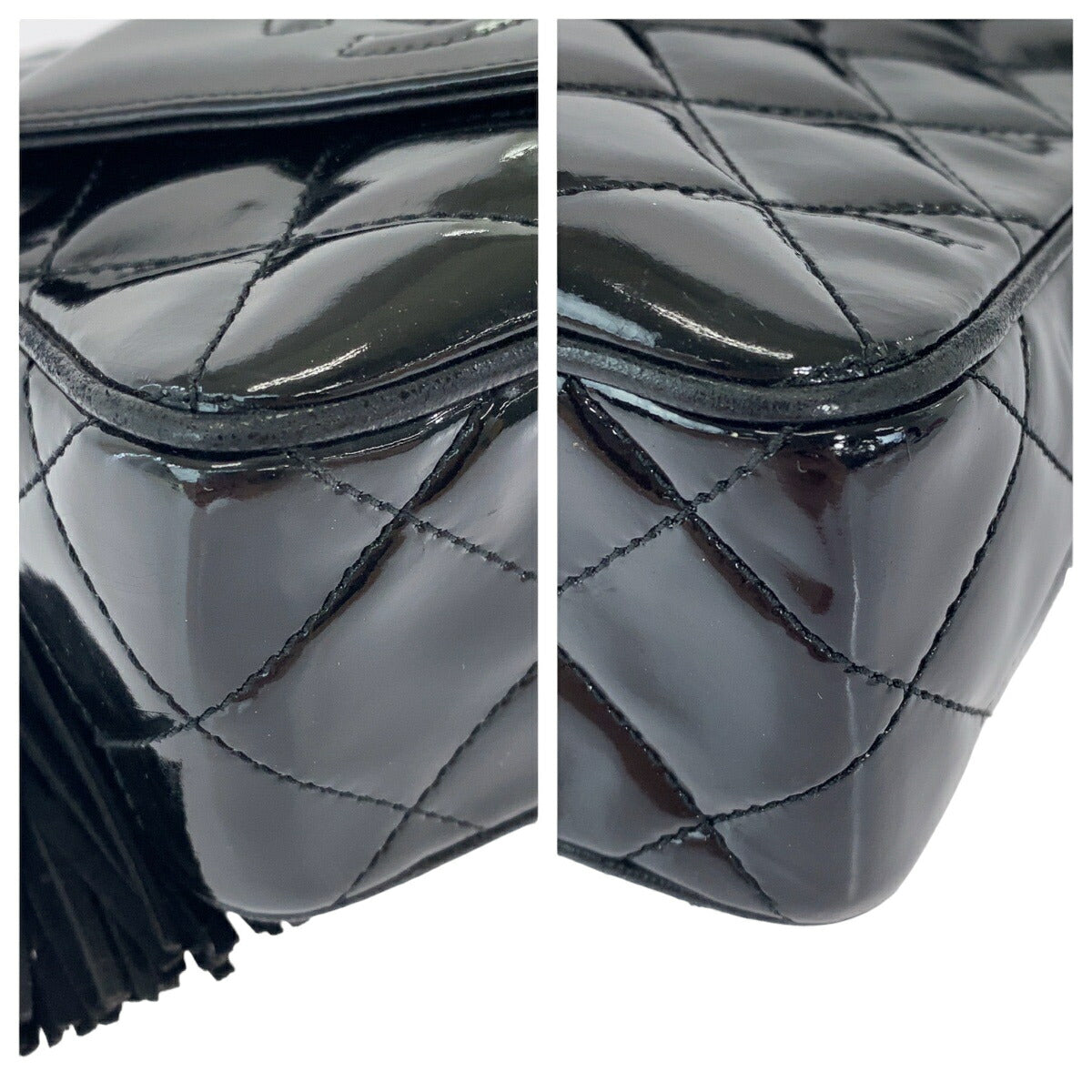 Chanel Vintage Patent Leather Fringe Shoulder Bag