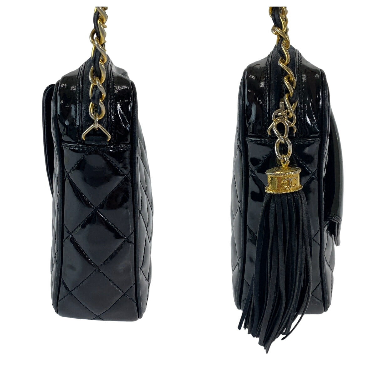 Chanel Vintage Patent Leather Fringe Shoulder Bag