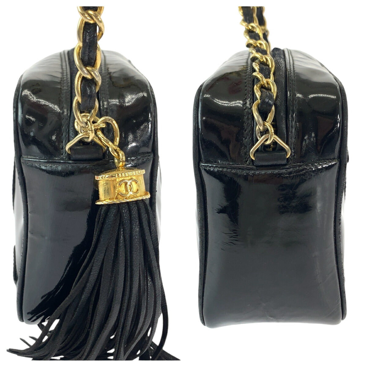 Chanel Vintage Patent Leather Tassel Fringe Shoulder Bag