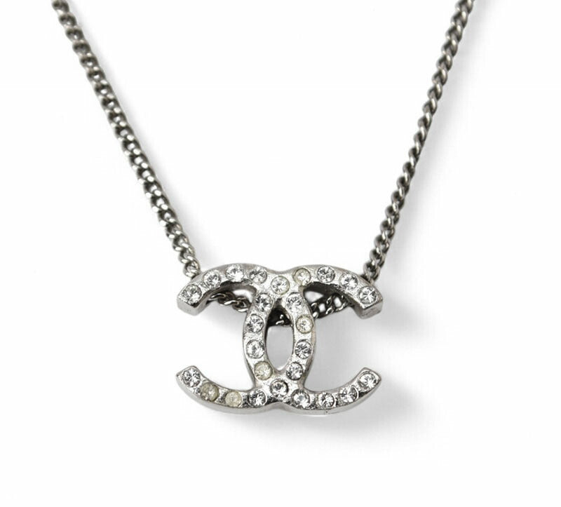 Chanel Necklace Pendant Rhinestone Silver