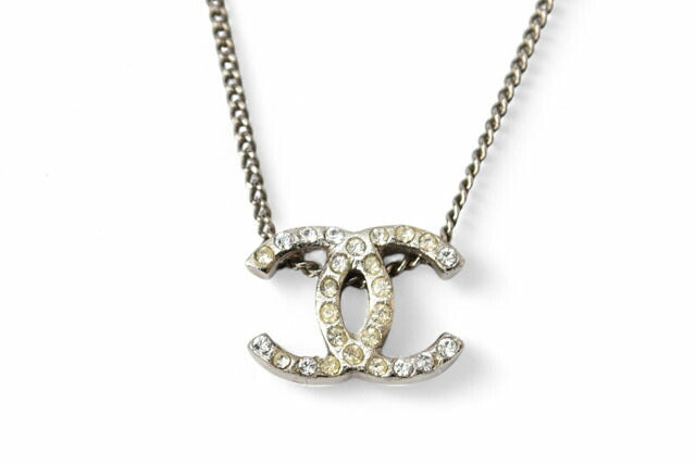 Chanel Necklace Pendant Rhinestone Silver