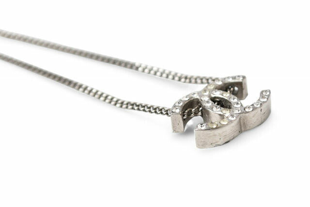Chanel Necklace Pendant Rhinestone Silver