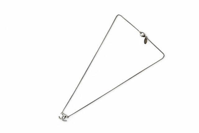 Chanel Necklace Pendant Rhinestone Silver